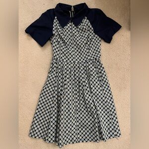 Handmade Navy and White Plaid Short-Sleeve Dress